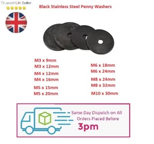 Black Stainless Steel Penny Washers Repair Mudguard Washer M3 M4 M5 M6 M8 M10 - Picture 1 of 2