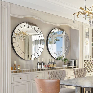 80 cm Large Modern Round Wall Mirror Sunburst Design Art Mirror Hallway Bathroom - Picture 1 of 13