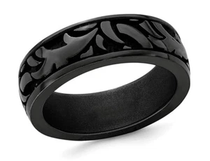 Mens Black Titanium 7mm Pattern Band Ring - Picture 1 of 4