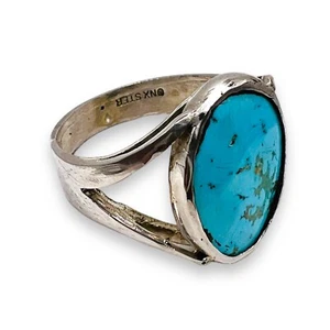 925 Natural Blue Turquoise Oval Sterling Silver Size 7 Ring LAJ407 - Picture 1 of 16