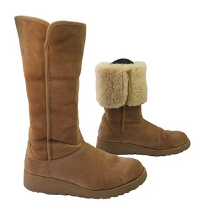 Ugg Kara Classic Boots Size 9 Wedge Heel Chestnut Shearling Lined Fold 1013429 - Picture 1 of 13