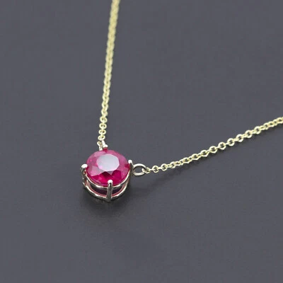 14k 6.0MM Lab Ruby Necklace - Image 1 of 4