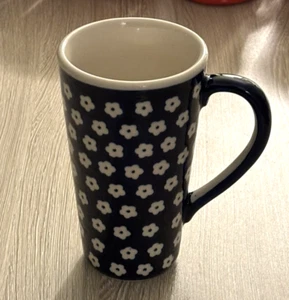 Boleslawiec Polish Pottery Tall Coffee Mug Navy Floral - NEW - Picture 1 of 4