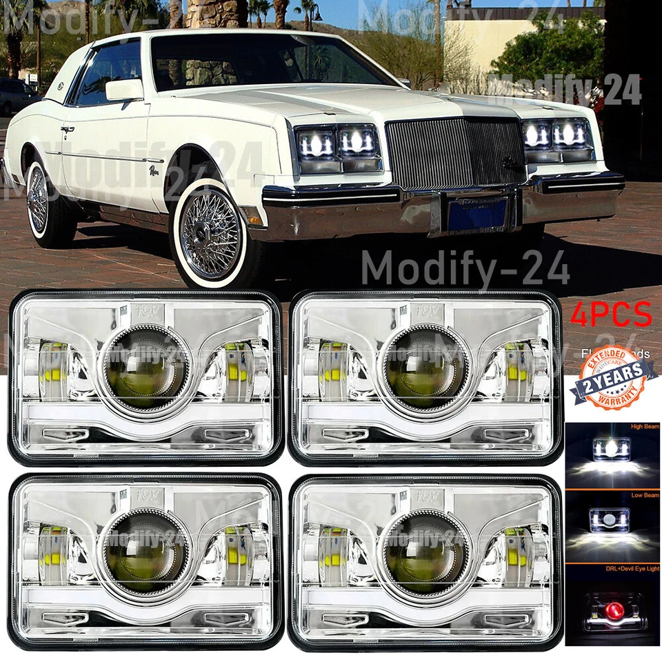Faros LED 4x6" H4 Fit Buick Riviera 1975 1976 1977 1978 1979 1980-1985 4 piezas Foto 1 de 4