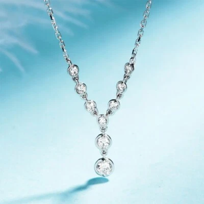 0.44 Ct Round Cut Natural Diamond Station 18" Chain Necklace 925 Sterling Silver - Изображение 1 из 4