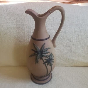 Vintage Ceramic Large Vase Brown Palm Trees - Picture 1 of 12