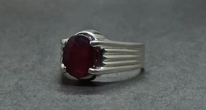 Natural Dark Red Ruby Sterling Silver 925 Handmade Mens Solitaire Yaqoot Ring - Picture 1 of 11