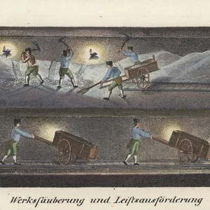 Miniera di sale Hallein miniera pulizia ed estrazione inguinale litografia - Foto 1 di 3