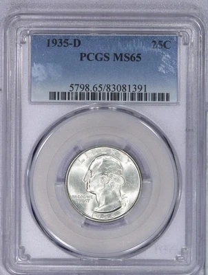 1935-D Washington Quarter 25C PCGS MS65 - Imagem 1 de 4