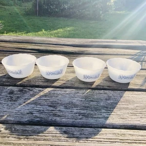 4 Vintage Currier & Ives ~Royal China~Blue Milk Glass Scalloped Custard Cups - Picture 1 of 10
