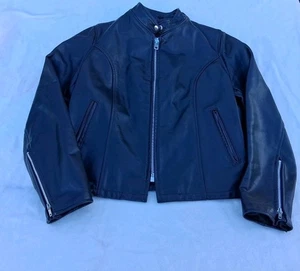GENUINE LEATHER Vintage Black Leather Biker Jacket Cafe Racer - Picture 1 of 18