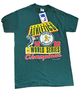 Vintage MLB Trench Oakland Athletics 1989 World Series Shirt Men's Small New - Picture 1 of 11