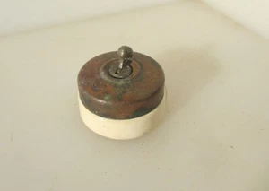 Antique Brass & Ceramic Light Switch Old Dolly Toggle Vintage Art Deco - Picture 1 of 10