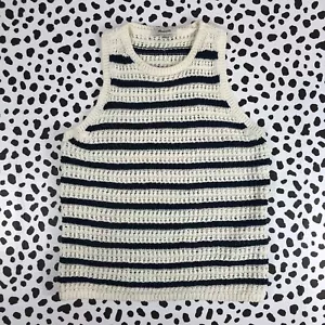 MADEWELL Maglione Tank Nuovo con etichette Cotone Maglia Uncinetto Rigato Avorio Luminoso MEDIA NO991 - Foto 1 di 5