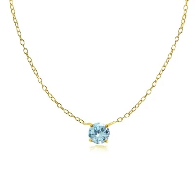 Delicado collar gargantilla redonda de topacio azul enchapado en oro plata 925 Foto 1 de 4