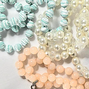 3 Faux Pearl Necklaces: Iced Champagne, Aqua Swirl, & CROWN TRIFARI Blush Pink - Picture 1 of 17