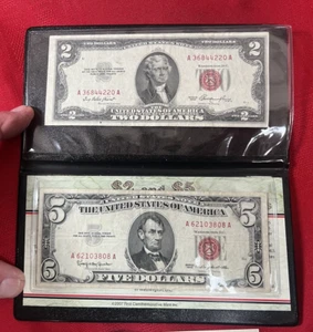 1953 $2 Dollar Bill Red Seal & 1963 $5 Dollar Bill Red Seal - Picture 1 of 22