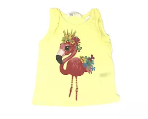 H&M Girls T Shirt Tank Top w/ Tropical Flamingo Floral and Butterfly 18-24 M - Picture 1 of 4