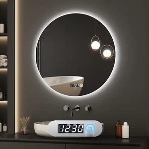 LED Rund spiegel 60cm Badspiegel mit Beleuchtung UHR Badezimmerspiegel Touch - Bild 1 von 14