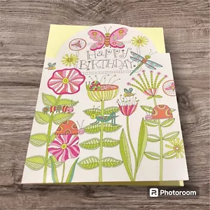 Greeting Card Happy Birthday 5x7 Inches Butterflies And Little Bugs - Picture 1 of 2