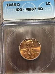 1985 D Lincoln Cent MS67RD ICG GRADED (001) - Picture 1 of 2