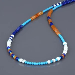 Natural Howlita & Lapislázuli Gema con Cuentas Multicolor Hilos 18" Collar - Imagen 1 de 5