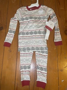 NWT Burts Bee Kids Size 4 Creme with Snowy Fair Isle 2pc Pajama Set Snug Stretch - Picture 1 of 4