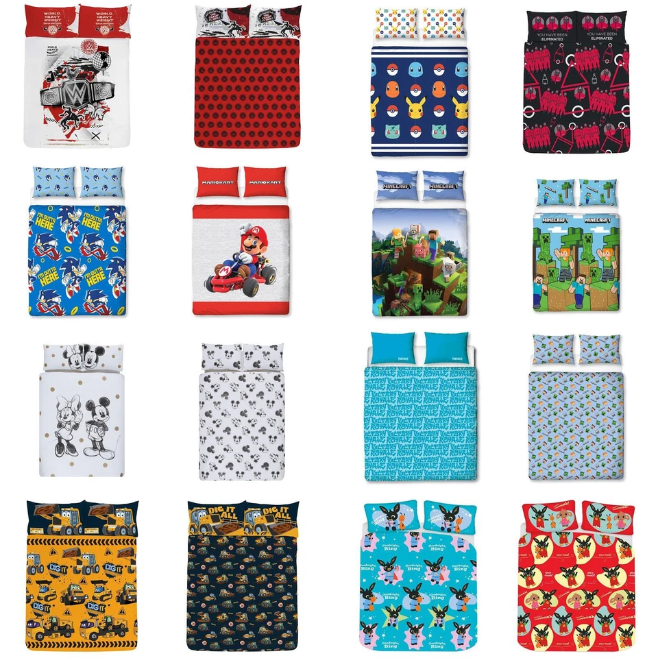 Kids Double Duvet Cover Sets - Pokemon Fortnite Minecraft Bing Bunny & More - Image 1 of 1