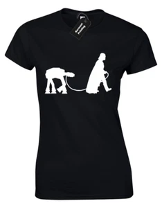 DARTH DOG WALKER LADIES T SHIRT STAR SKYWALKER JEDI WARS VADER AT AT HAN SOLO - Picture 1 of 14
