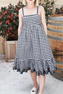 J CREW NWT Black & White Gingham Square-Neck Tiered Midi Dress Size 10 - Picture 1 of 12