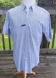 Camicia uomo Roundtree & Yorke Trim Fit grigio blu a righe con bottoni taglia XL - Foto 1 di 4