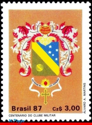 2105 BRASIL 1987 CLUB MILITAR, 100 AÑOS, ESCUDOS DE ARMAS, RHM C-1552, MNH  Foto 1 de 2