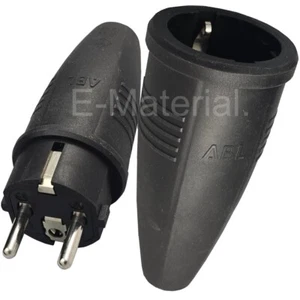 Set: Stecker und Steckdose (Kupplung) Gummi - 230V - schwarz - Schuko ABL SURSUM - Bild 1 von 6
