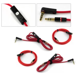 2X 4FT 3.5MM AUX EXTENSION STEREO CABLE W/MIC+VOLUME RED MOTO X LG NEXUS DROID - Picture 1 of 1