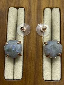 Kendra Scott Ryan stud Earrings Labradorite Grey Rose gold Tone - Picture 1 of 9