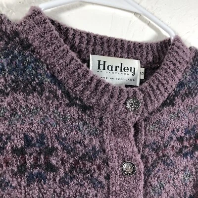 Suéter Harley of Scotland Para Mujer Talla S Púrpura Fair Isle Lana Merino Cárdigan Foto 1 de 4