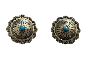 NATIVE AMERICAN NAVAJO STERLING SILVER & TURQUOISE EARRINGS Signed BLACKGOAT - Picture 1 of 8