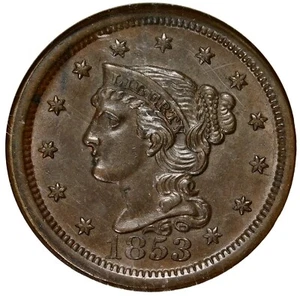 🧉🤎🧉🤎🧉🤎😎NGC MS64 BN 1853 BRAIDED HAIR LARGE CENT - Picture 1 of 3