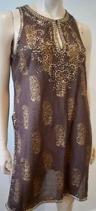 Juliet Dunn braun & bronze Baumwolle Pailletten verziert Strand Abdeckkleid 3 - Bild 1 von 7