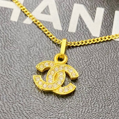 Collana CHANEL CC Logo Strass 16" Tono Oro Autentica #10586
