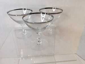 Fostoria Crystal Wedding Ring Champagne Tall Sherbet 4 3/8’ Set 3 Platinum Trim - Picture 1 of 6