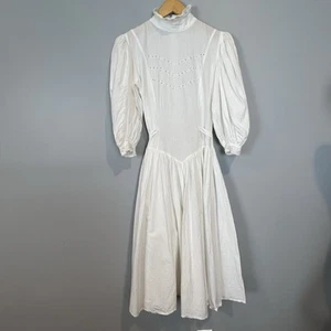 Vintage Ophelia White Eyelet Prairie Dress Size S Cottagecore Mockneck Puffärmel - Bild 1 von 17