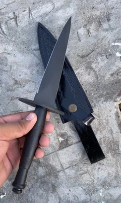 Cuchillo Daga Táctico Hoja Fija - Negro Supervivencia Caza Combate Bowie/Funda Foto 1 de 4