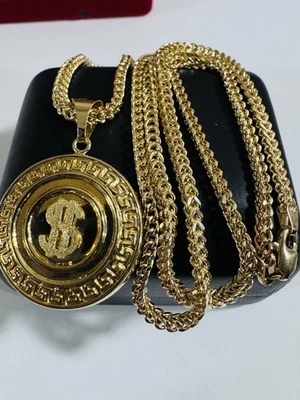 Placa de dólar de ouro genuíno 18C 18K 750 fino $ colar 21,8”/22” comprimento 13,4g 3,2mm - Imagem 1 de 4