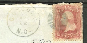 Sc #65 CONCORD NC Town Cancel 3 Cent Washington 1861-62 Civil War US 32B42 - Picture 1 of 2