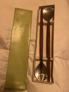 Vintage Arnart Mid Century Wood Handled Salad Fork & Spoon Serving Set Japan - Picture 1 of 1