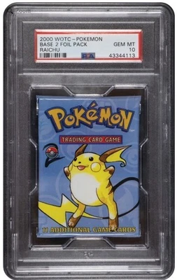 2000 Vintage WOTC Pokemon Conjunto Base 2 Foil Booster Pack Raichu PSA GEM MT 10 - Imagem 1 de 2