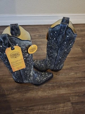 Corral Grey Inlay Studded Boots Size 5 - Image 1 of 3