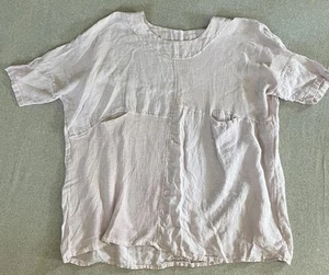 Laganlook Top Womens Large Beige Linen Cotton Italy Short Sleeve Casual - Picture 1 of 9