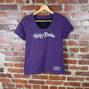 Harley-Davidson Shirt Womens Large Purple Rhinestone Cutout Back Daytona Beach - Picture 1 of 7